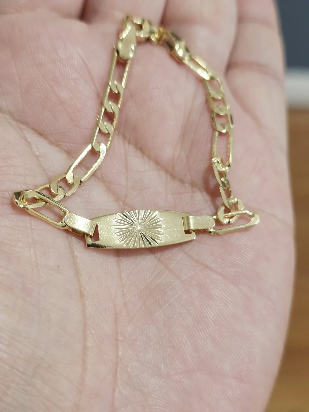 18k Gold Plated Kids ID Link Bracelet with Sunburst Plate